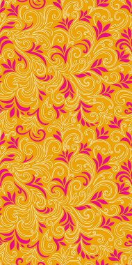 Yaprakları ve bukleleri olan zarif, pürüzsüz bir desen. Lüks çiçekli bir geçmişi var. Vektör illüstrasyonu, EPS 10.