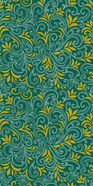 Yaprakları ve bukleleri olan zarif, pürüzsüz bir desen. Lüks çiçekli bir geçmişi var. Vektör illüstrasyonu, EPS 10.