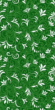 Yaprakları ve bukleleri olan zarif, pürüzsüz bir desen. Lüks çiçekli bir geçmişi var. Vektör illüstrasyonu, EPS 10.