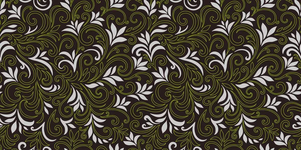 Elegantes Nahtloses Muster Mit Blättern Und Locken Luxus Floralen Hintergrund — Stockvektor
