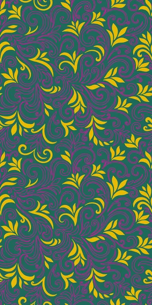 Yaprakları ve bukleleri olan zarif, pürüzsüz bir desen. Lüks çiçekli bir geçmişi var. Vektör illüstrasyonu, EPS 10.