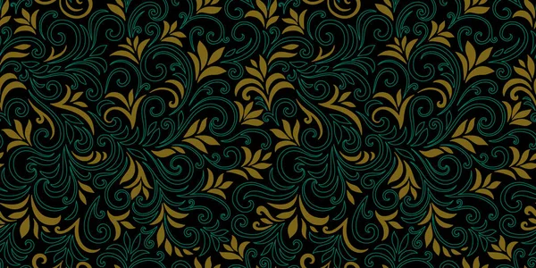 Yaprakları ve bukleleri olan zarif, pürüzsüz bir desen. Lüks çiçekli bir geçmişi var. Vektör illüstrasyonu, EPS 10.