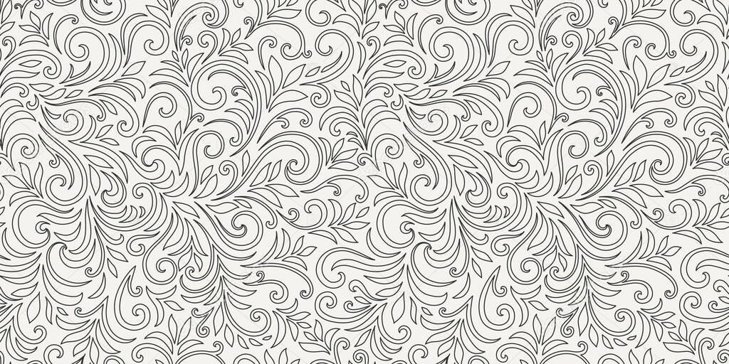 Elegant seamless pattern with leaves and curls. Luxury floral background. Vector illustration, EPS 10.