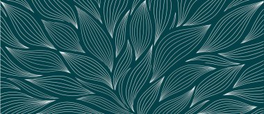 Elle çizilmiş yapraklarla süslü bir çiçek deseni. Minimalist doğrusal tarzda zarif astrakt arkaplan. Moda çizgisi tasarım elemanı. Vektör illüstrasyonu.