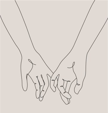 Bir çizgi el ele tutuşurken çekildi. Sevgililer Günü vektör illüstrasyonu. Modern tek satır sanatı.