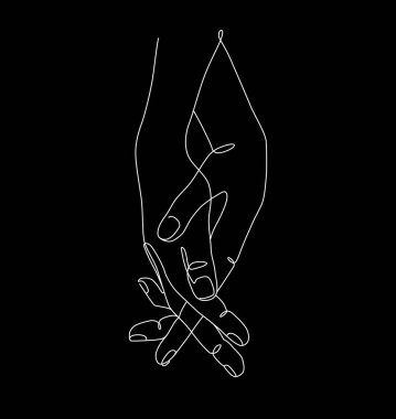 Bir çizgi el ele tutuşurken çekildi. Sevgililer Günü vektör illüstrasyonu. Modern tek satır sanatı.