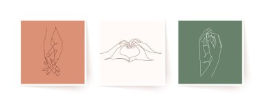 Tek sıra halinde el ele tutuşun. Sevgililer Günü vektör illüstrasyonu. Modern tek satır sanatı.