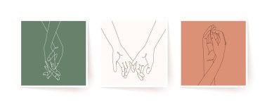 Tek sıra halinde el ele tutuşun. Sevgililer Günü vektör illüstrasyonu. Modern tek satır sanatı.