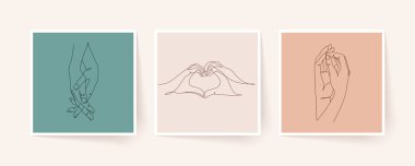 Tek sıra halinde el ele tutuşun. Sevgililer Günü vektör illüstrasyonu. Modern tek satır sanatı.