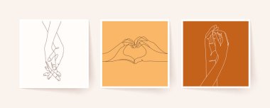 Tek sıra halinde el ele tutuşun. Sevgililer Günü vektör illüstrasyonu. Modern tek satır sanatı.