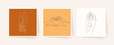 Tek sıra halinde el ele tutuşun. Sevgililer Günü vektör illüstrasyonu. Modern tek satır sanatı.