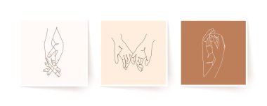 Tek sıra halinde el ele tutuşun. Sevgililer Günü vektör illüstrasyonu. Modern tek satır sanatı.