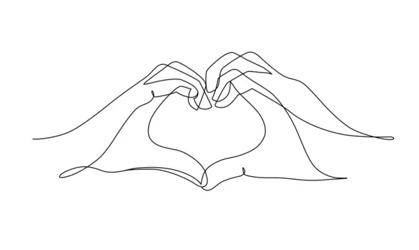 Dos Manos Haciendo Signo Corazón Continuo Dibujo Línea Ilustración Vectorial — Vector de stock