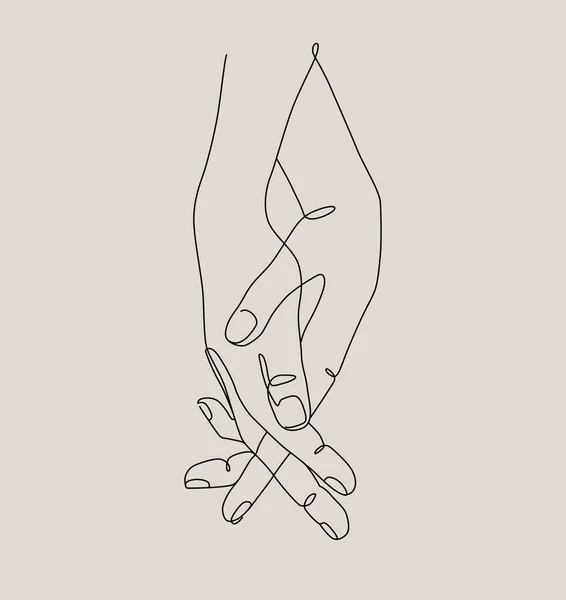 One Line Drawn Holding Hands Valentine Day Vector Illustration Modern — Stock Vector