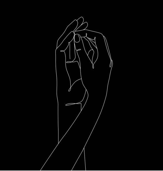 Одна линия взята за руки. Векторная иллюстрация ко Дню Святого Валентина. Современное однолинейное искусство.