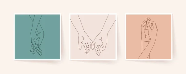 一组单行手牵手 情人节的矢量图解 现代单行艺术 — 图库矢量图片