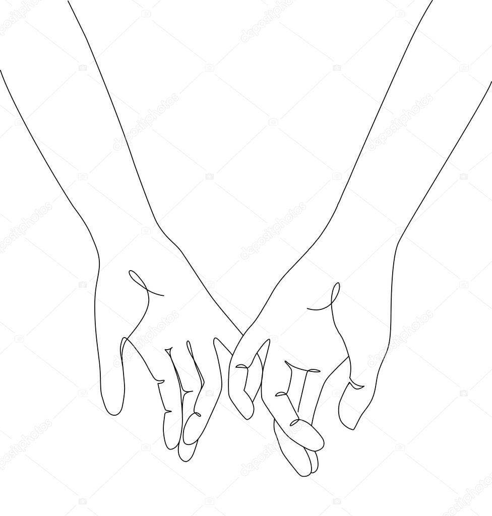One line drawn holding hands. Valentine's day vector illustration. Modern single line art.