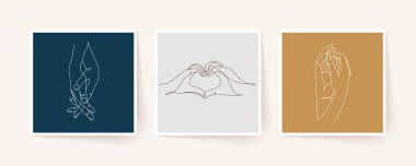 Tek sıra halinde el ele tutuşun. Sevgililer Günü vektör illüstrasyonu. Modern tek satır sanatı.