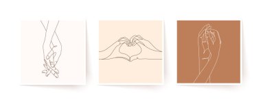 Tek sıra halinde el ele tutuşun. Sevgililer Günü vektör illüstrasyonu. Modern tek satır sanatı.