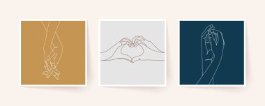 Tek sıra halinde el ele tutuşun. Sevgililer Günü vektör illüstrasyonu. Modern tek satır sanatı.