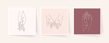 Tek sıra halinde el ele tutuşun. Sevgililer Günü vektör illüstrasyonu. Modern tek satır sanatı.