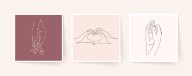 Tek sıra halinde el ele tutuşun. Sevgililer Günü vektör illüstrasyonu. Modern tek satır sanatı.