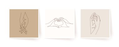 Tek sıra halinde el ele tutuşun. Sevgililer Günü vektör illüstrasyonu. Modern tek satır sanatı.