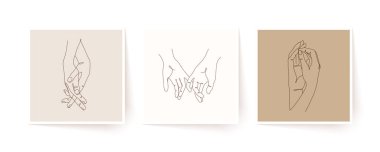 Tek sıra halinde el ele tutuşun. Sevgililer Günü vektör illüstrasyonu. Modern tek satır sanatı.