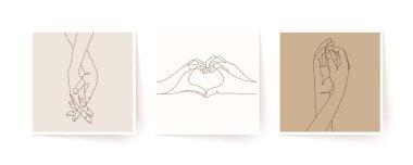 Tek sıra halinde el ele tutuşun. Sevgililer Günü vektör illüstrasyonu. Modern tek satır sanatı.