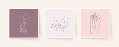 Tek sıra halinde el ele tutuşun. Sevgililer Günü vektör illüstrasyonu. Modern tek satır sanatı.