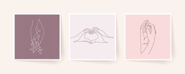 Tek sıra halinde el ele tutuşun. Sevgililer Günü vektör illüstrasyonu. Modern tek satır sanatı.