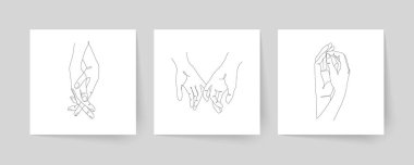 Tek sıra halinde el ele tutuşun. Sevgililer Günü vektör illüstrasyonu. Modern tek satır sanatı.