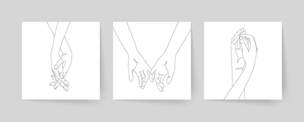 Set Dari Satu Baris Memegang Tangan Ilustrasi Vektor Hari Valentine - Stok Vektor