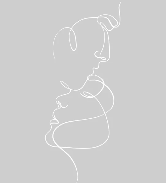 Una Linea Facce Coppia Uomo Donna Illustrazione Vettoriale Minimalista San — Vettoriale Stock