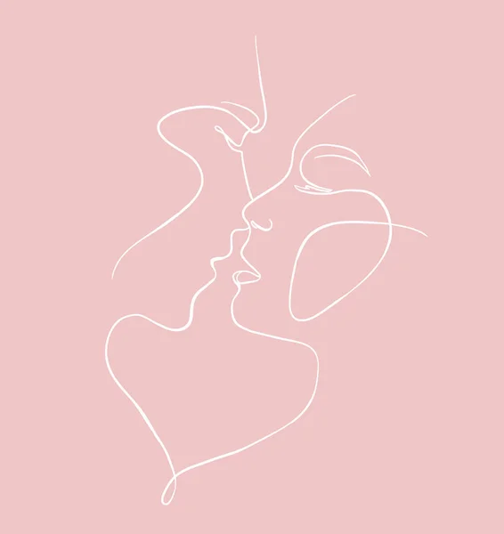 1行の顔 カップルの男性と女性 バレンタインデーのミニマリズムベクトルイラスト 現代シングルラインアート — ストックベクタ
