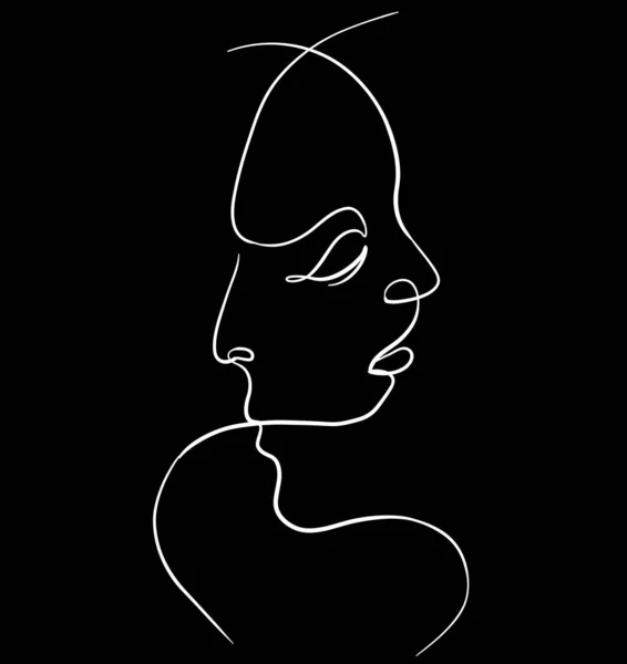 Jedna Řada Tváří Pár Mužů Žen Valentýnská Minimalistická Vektorová Ilustrace — Stockový vektor