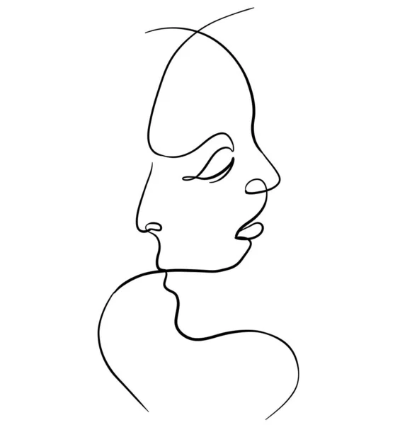 Una Linea Facce Coppia Uomo Donna Illustrazione Vettoriale Minimalista San — Vettoriale Stock