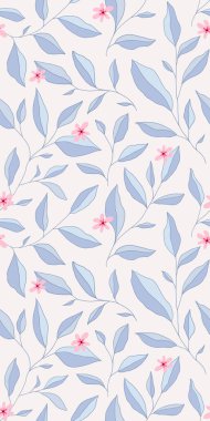 Yaprakları ve küçük çiçekleri olan kusursuz bir desen. Zarif bir çiçek geçmişi var. Vektör illüstrasyonu.