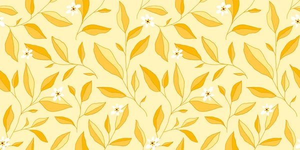Yaprakları ve küçük çiçekleri olan kusursuz bir desen. Zarif bir çiçek geçmişi var. Vektör illüstrasyonu.