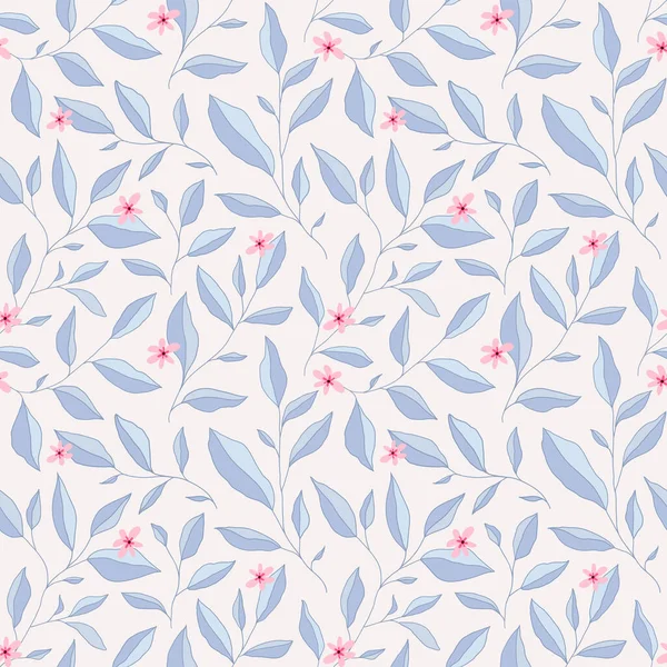 Yaprakları ve küçük çiçekleri olan kusursuz bir desen. Zarif bir çiçek geçmişi var. Vektör illüstrasyonu.