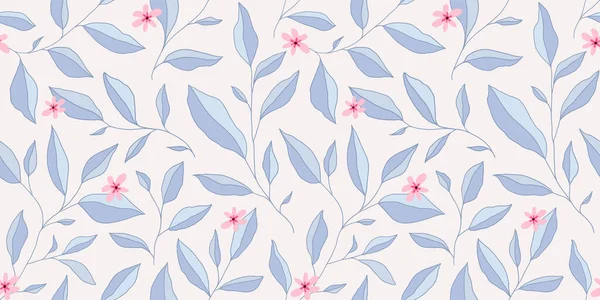 Yaprakları ve küçük çiçekleri olan kusursuz bir desen. Zarif bir çiçek geçmişi var. Vektör illüstrasyonu.
