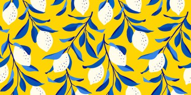 Renkli, limonlu, pürüzsüz desen. Moda yaz geçmişi. Kumaş veya duvar kağıdı için parlak yazdırma vektörü.