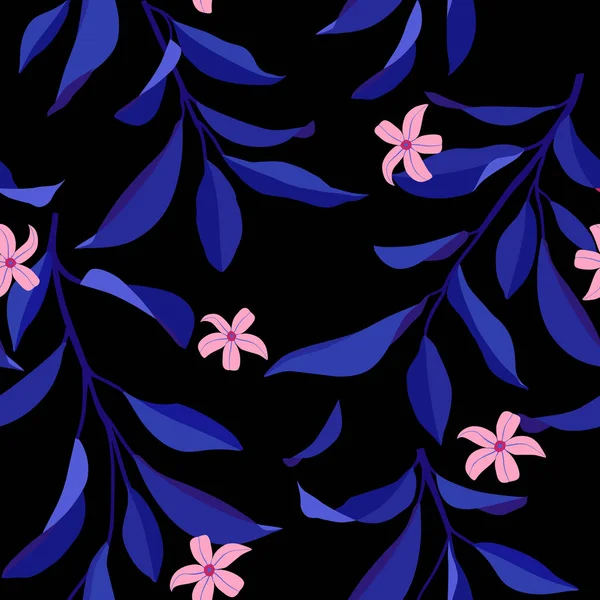 Patrón Verano Sin Costuras Con Hojas Flores Vector Elegante Fondo — Archivo Imágenes Vectoriales