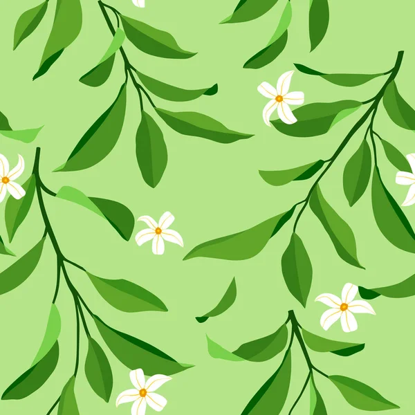 Seamless Summer Pattern Leaves Flowers Vector Elegant Floral Background Fabric — Stock Vector