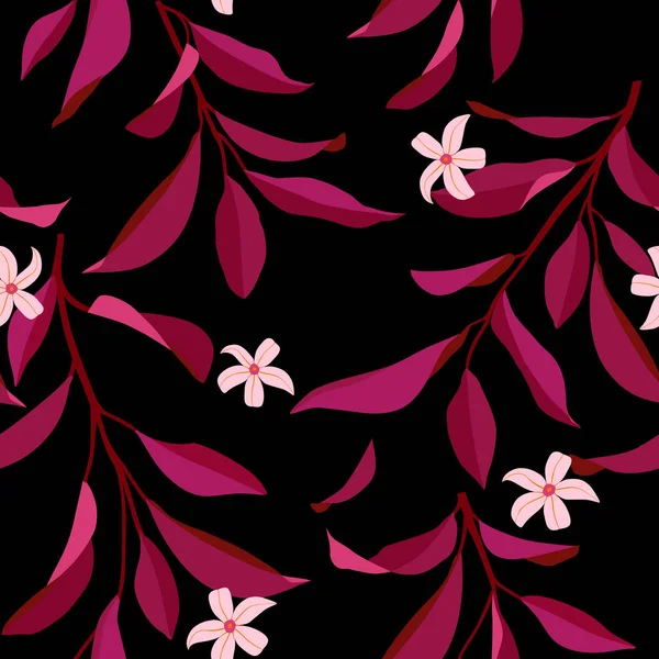 Seamless Summer Pattern Leaves Flowers Vector Elegant Floral Background Fabric — Stock Vector