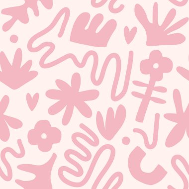 Hand drawn contemporary art collage with abstract shapes and flowers. Vector seamless pattern with modern Scandinavian cut out elements.