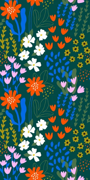 Abstract Naadloos Patroon Met Handgetekende Weidebloemen Mode Stijlvolle Natuurlijke Achtergrond — Stockvector