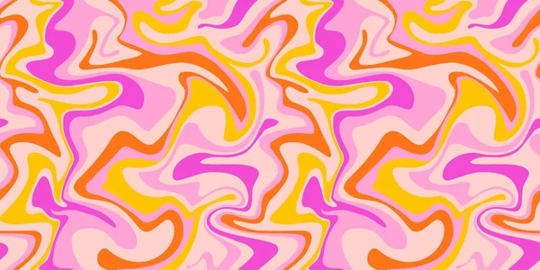 Psychedelic Swirl Seamless Pattern 60S 70S Style Liquid Groovy Background — стоковый вектор