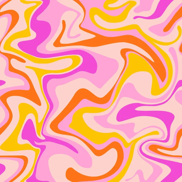 Psychedelic Swirl Seamless Pattern 60S 70S Style Liquid Groovy Background — стоковый вектор