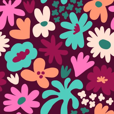 Abstract seamless pattern with cute hand drawn meadow flowers. Fashion stylish natural background. Hand drawn design elements for fabric, print, cover, banner, wrapping, wallpaper.